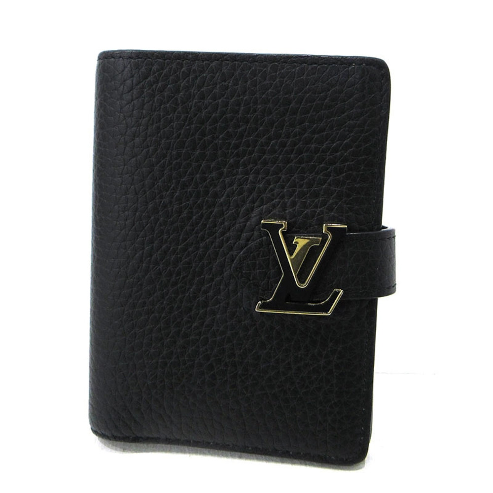 LOUIS VUITTON Taurillon LV Vertical Wallet Compact Bi fold Black